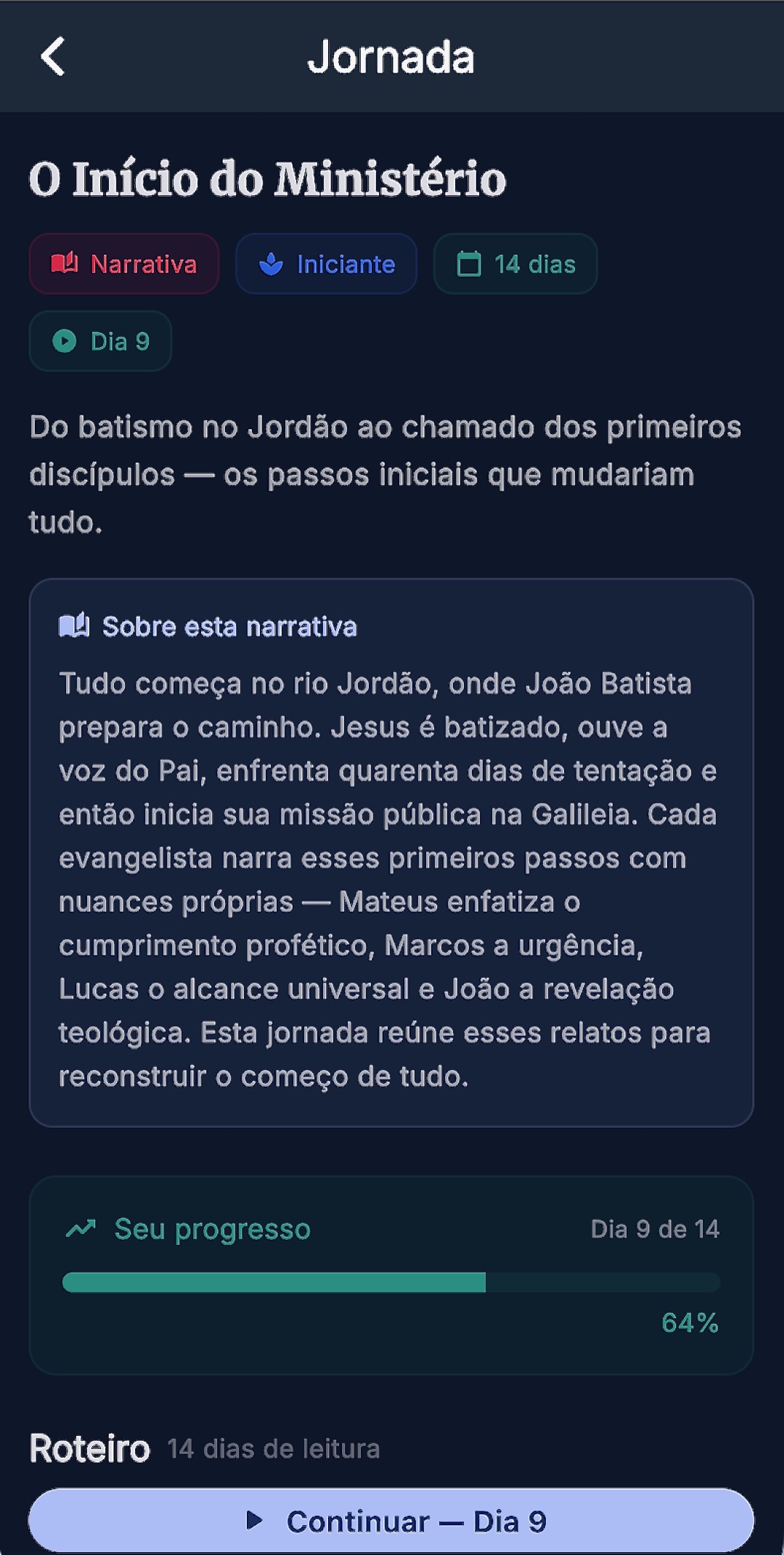 Tela de jornadas guiadas